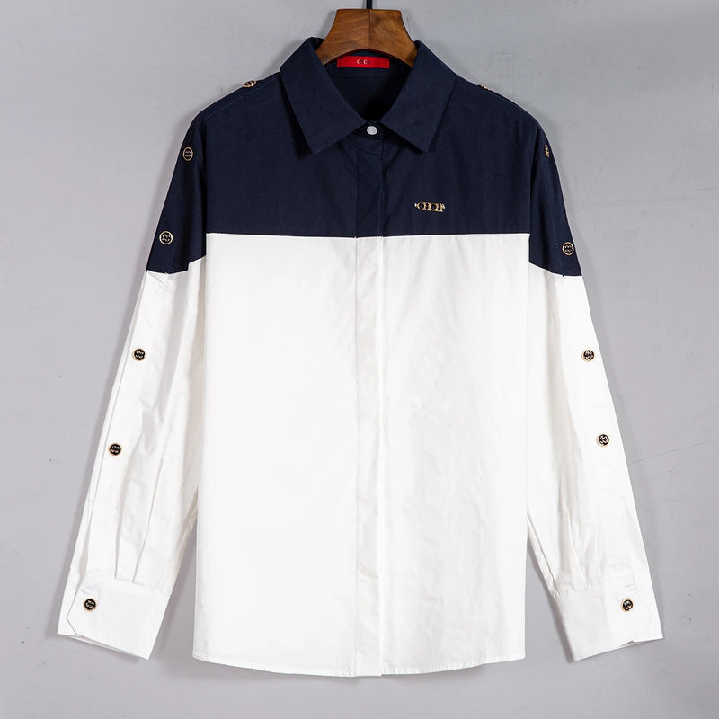 Splicing Color Contrasting Long Sleeve Business Shirt