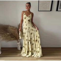 Elegant Sling Backless Pleated Lining Empire Dress
