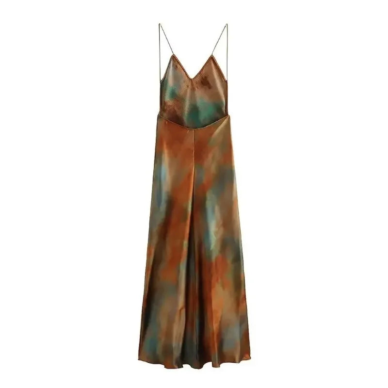 Elegant V-neck Open Back Rainbow Printing Tank Dress