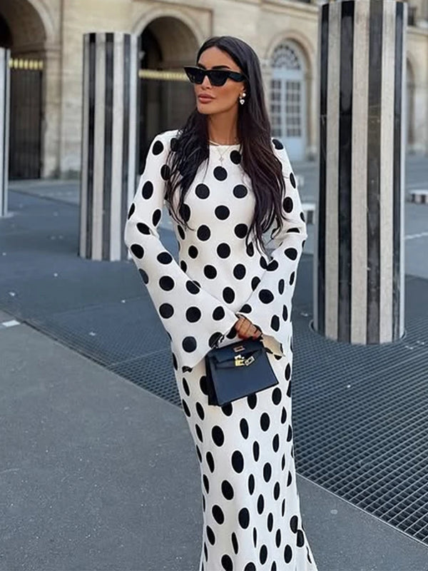 Black Dots Dress Long Sleeve High Neck Bohemia Dress