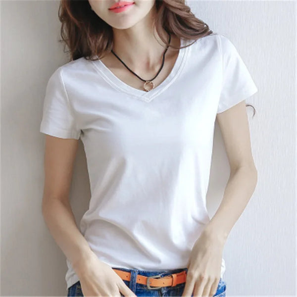 Cotton T-shirt V-Neck Short Sleeve
