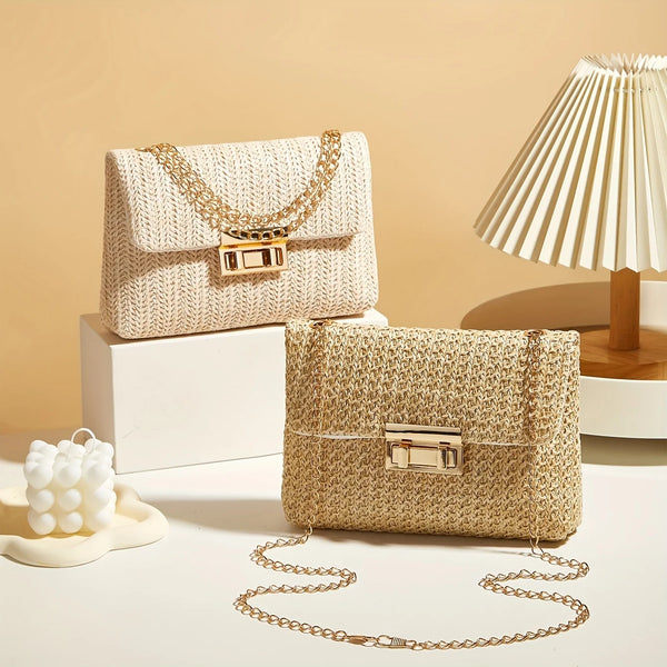 Woven Straw Handwoven Purse with Lock Closure
