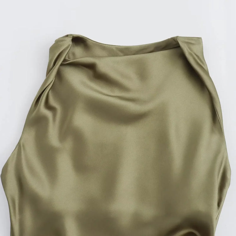 Sleeveless Temperament Silk Midi Long Dress
