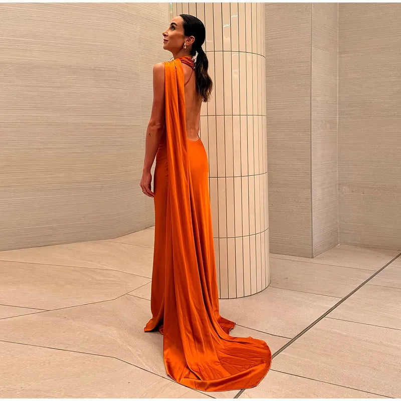 Elegant Solid Ribbon Off Shoulder Sleeveless Backless Slim Dress