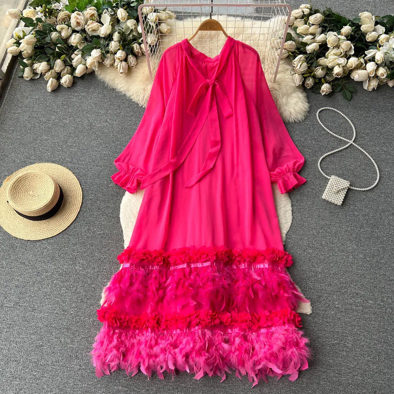 Tasel Spliced Design Elegant Long Dress