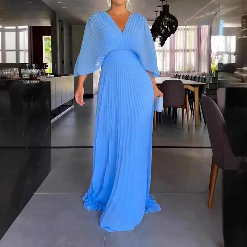 Elegant V-neck High Waist Evening Dress
