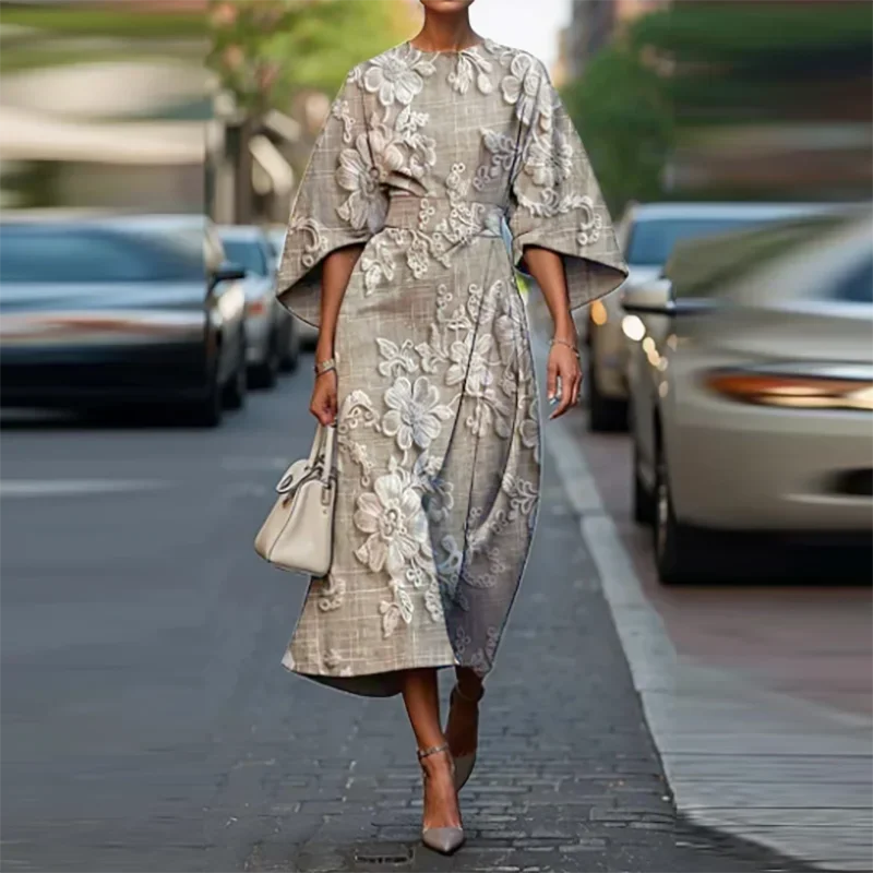 Elegant O-neck Half Sleeved Bohemian Vintage Dress