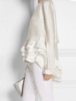 Elegant Solid Flare Sleeve Ruffle Layered