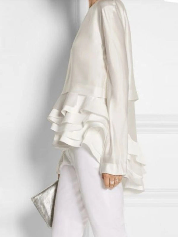 Elegant Solid Flare Sleeve Ruffle Layered