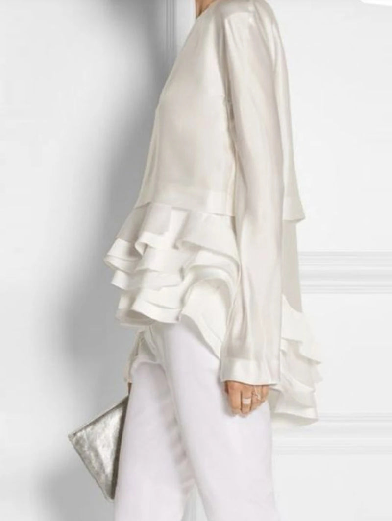 Elegant Solid Flare Sleeve Ruffle Layered