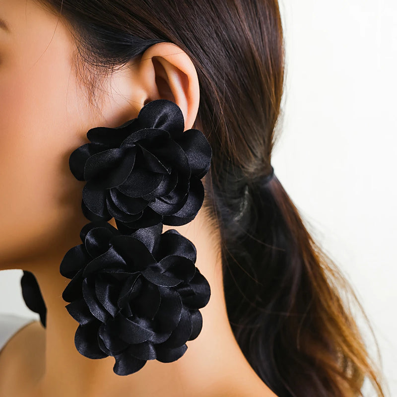 Salircon Bohemian Red Big Flower Drop Earrings Vintage