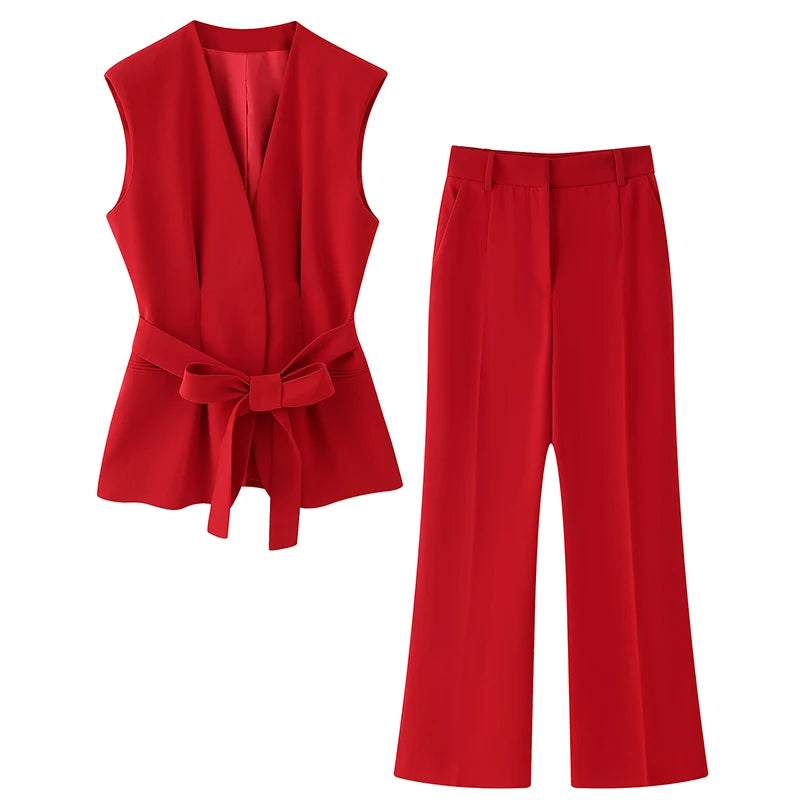 Sleeveless Lace Up V-Neck Vest Top Pleat Zip High Waist