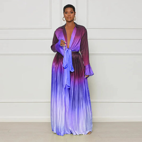 Sleeve Top And Casual Elastic Waist Wide Leg Long Pants