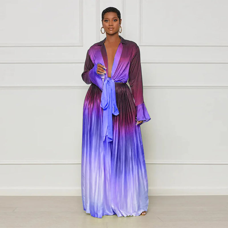 Sleeve Top And Casual Elastic Waist Wide Leg Long Pants