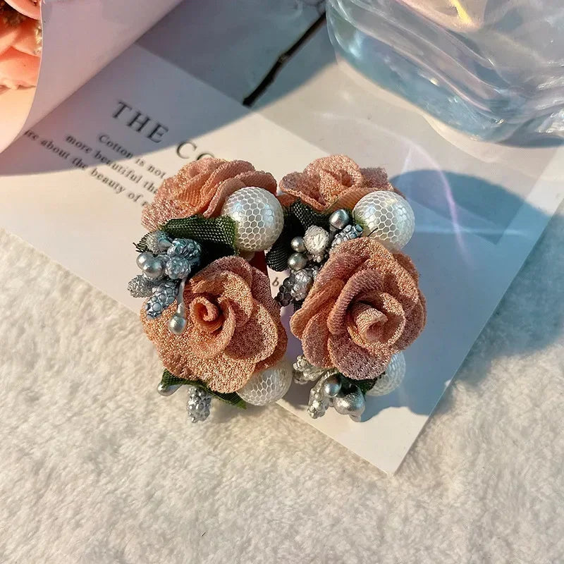 Charm Crystal Cubic Zircon Fabric Flower Big Earrings
