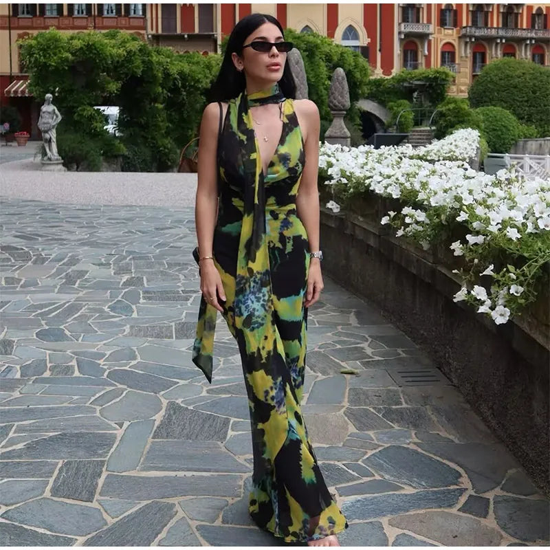 Waist Hanging Neck Tie Chic Off Shoulder Swing Collar Dress