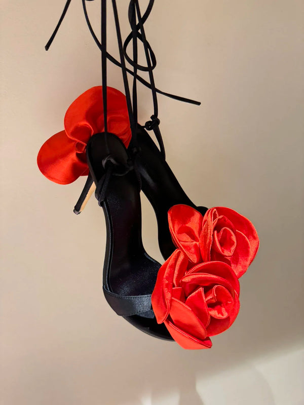 Silk Rose High Heel Strap Sandals