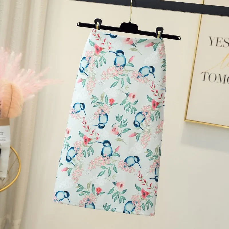 Vintage Flower Print Bodycon Pencil Skirt