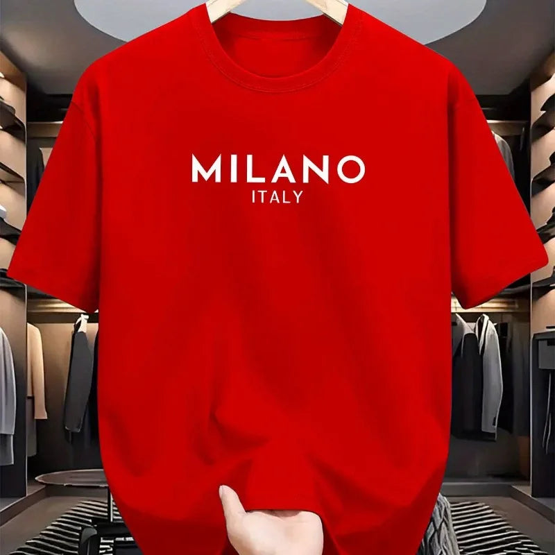 Pure Cotton MILANO ITALY Round Neck Short Sleeved T-shirt Top