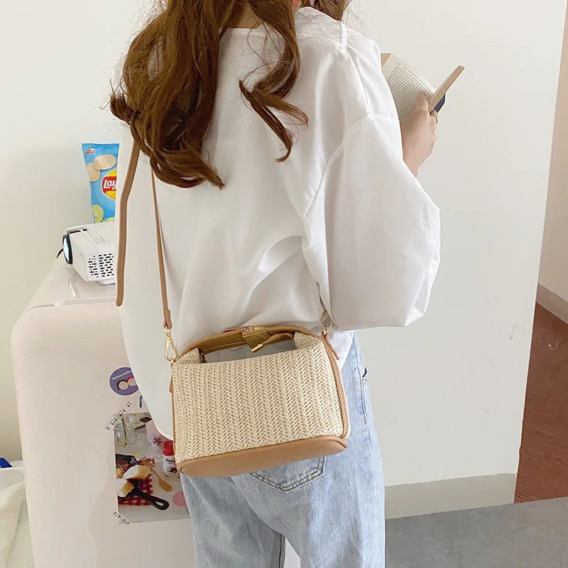 Summer Small Straw Trendy Shoulder Woven Bucket Bag