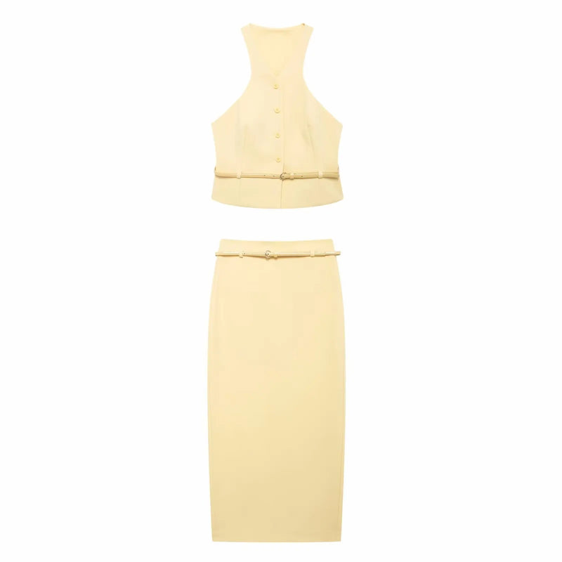 Butter Set Belt Vest and Midi Skirt