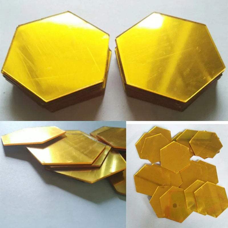 24pcs Hexagon Mirror Gold Self Adhesive Mosaic Tiles Wall Sticker