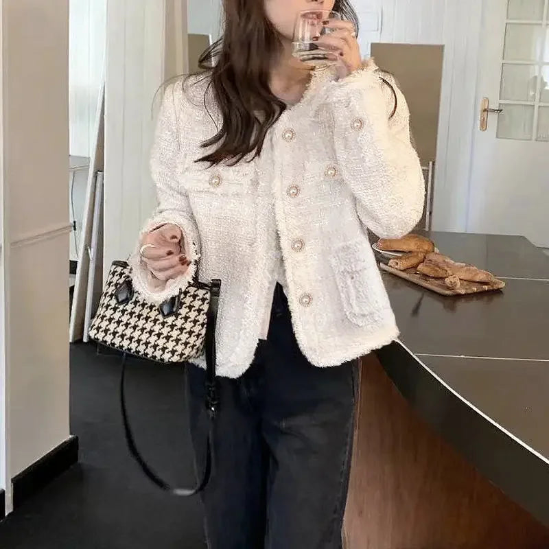 Early Spring Whiteweed Style Cropped Suit Jacket