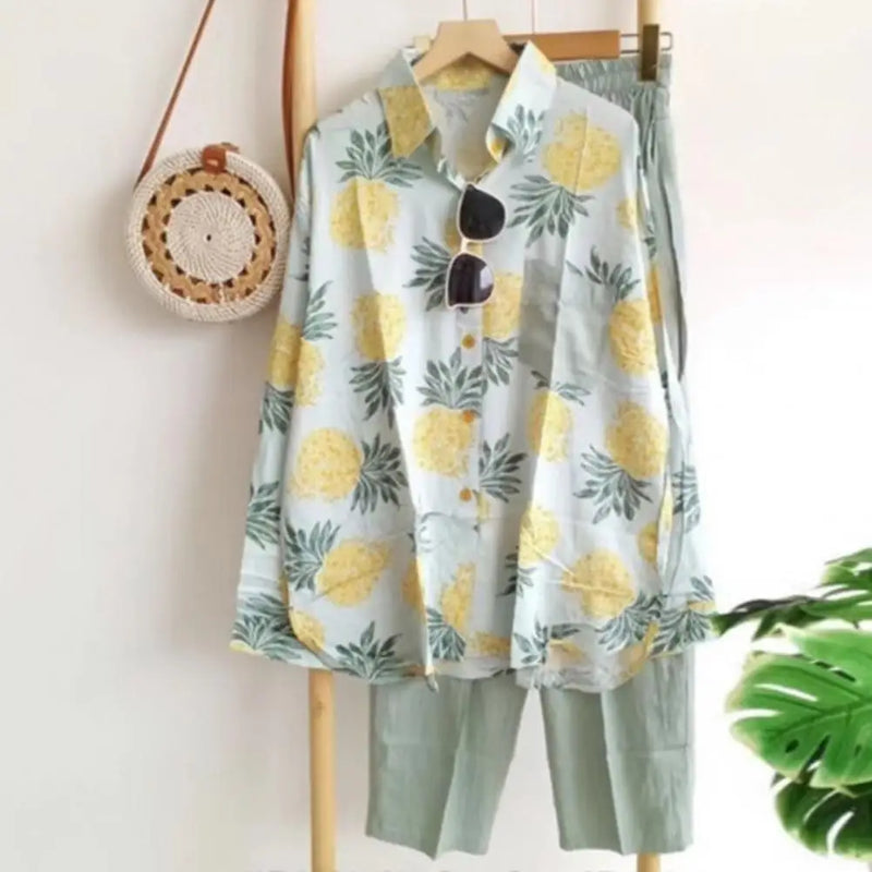 Women Shirt with Wide Leg Trousers Long Sleeve Blouse