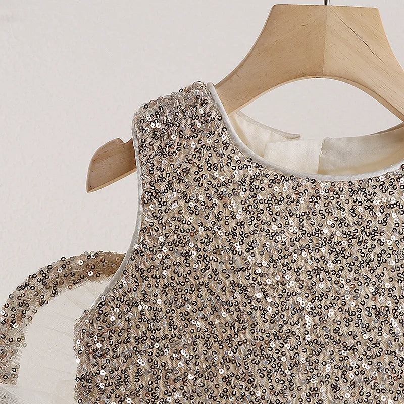 Sequined Vest Toddler Back Bow Princess Dress