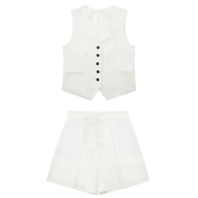 Sleeveless Vest Top+High Waist Slim Shorts 2 Pieces Set