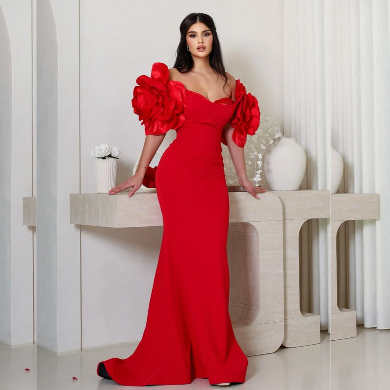 Handmade Flower Pleat Mermaid Long Dress