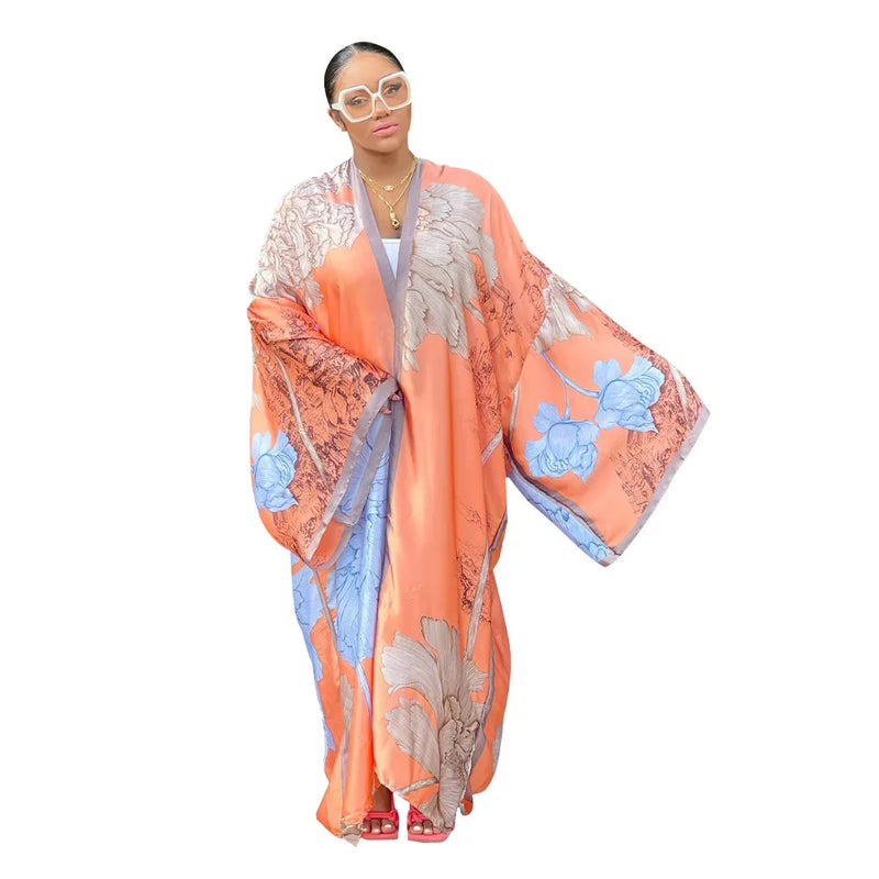 Boho Printed Loose Casual Long Kimono Maxi Dress