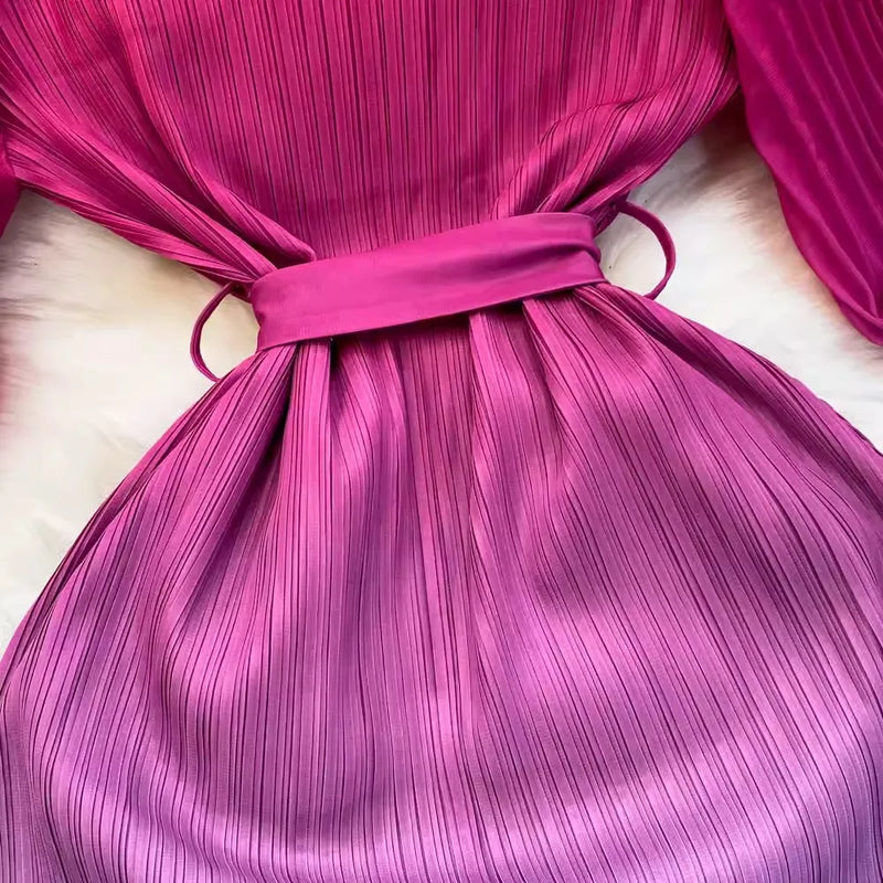 Ruffles Splice Gradient Color Pleated Dresses