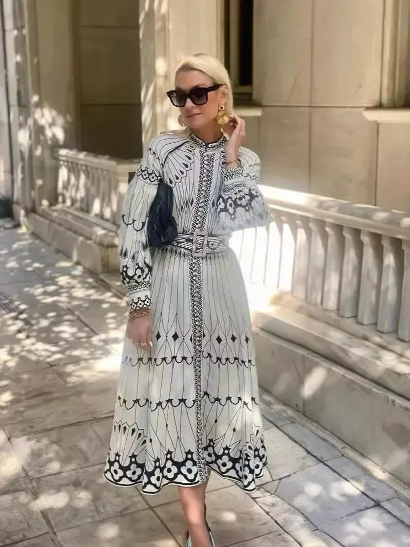 Retro Elegant Stand Collar Long Dress