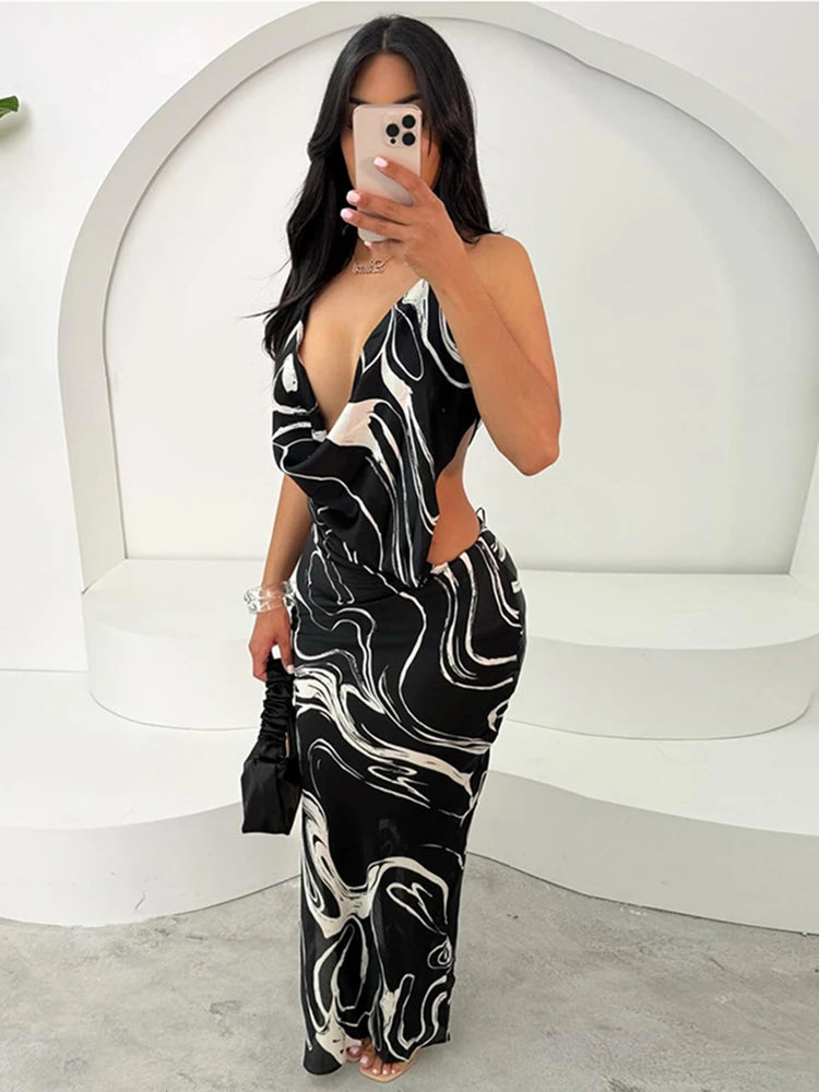 Swing Collar Thin Coquet Side Split Backless Skinny Bodycon Dress