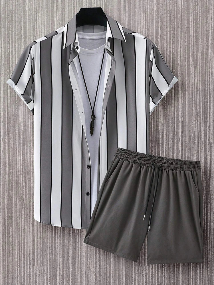 Summer Short-sleeved Shirt And Beach Shorts Set