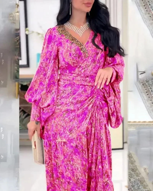 Elegant Sleeve V-neck Maxi Dress