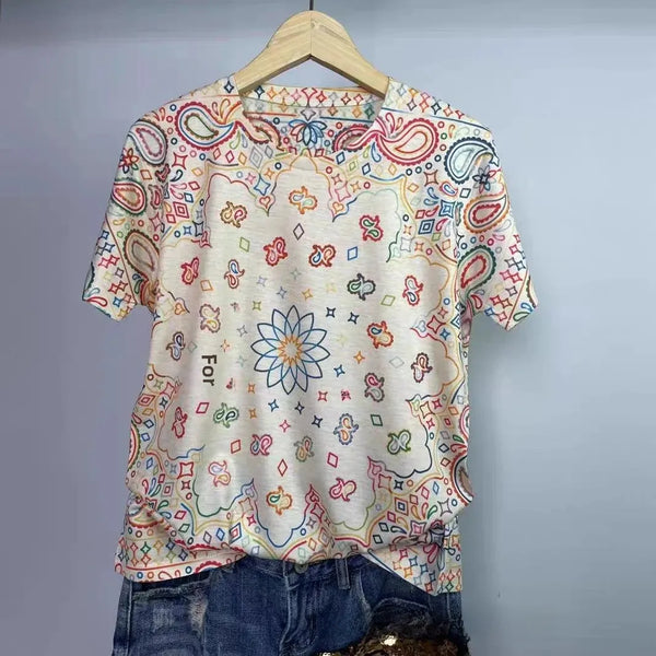 Cotton Casual Top Round Neck Short Sleeve Summer T-Shirt