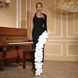 Appliques Flowers One Shoulder Sexy High Split Dress
