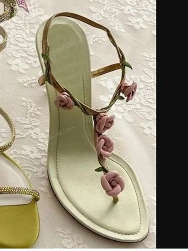 Rose Flower Hollow Sandals Heel