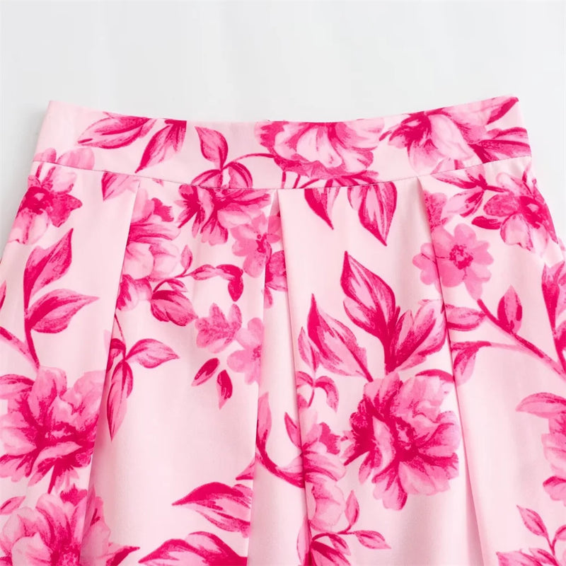Summer Versatile High Waisted Flower Print Long Skirt