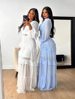 Elegant Layered Ruffles Patchwork Long Dress Chic