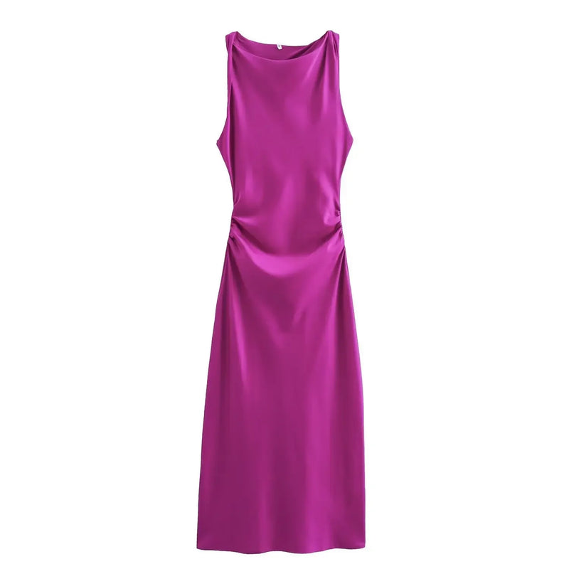 Sleeveless Temperament Silk Midi Long Dress