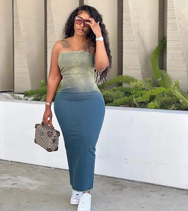 Denim Dress Corset Sleeveless Sexy Backless Slim