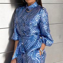 Vintage Loose Office Outfits Spring New Print Two Piece Set