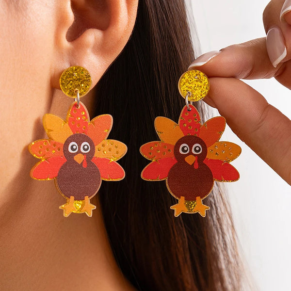 Charming Round Turkey Tail Wings Hat Earrings