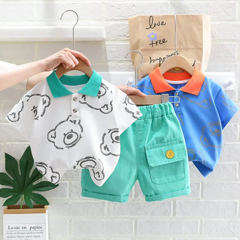 Boys Girls Cartoon Bear T Shirt Shorts 2Pcs/Set Tracksuits