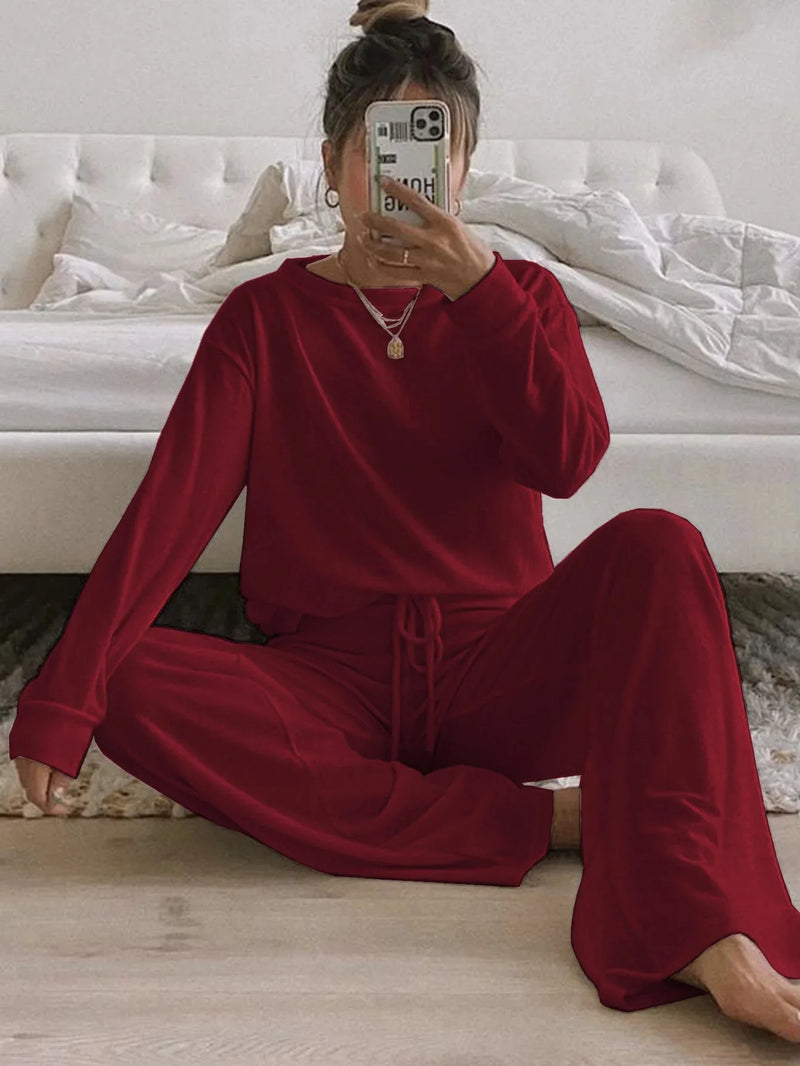 Round Neck Knit Sweater Long Sleeve Casual Suit
