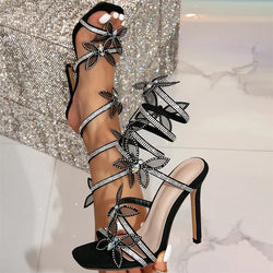 Crystal Butterfly-knot Ankle Strap Sandals