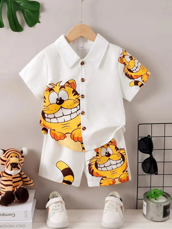 Summer Kid Boy Gentlemen Lapel Collar Top with Shorts